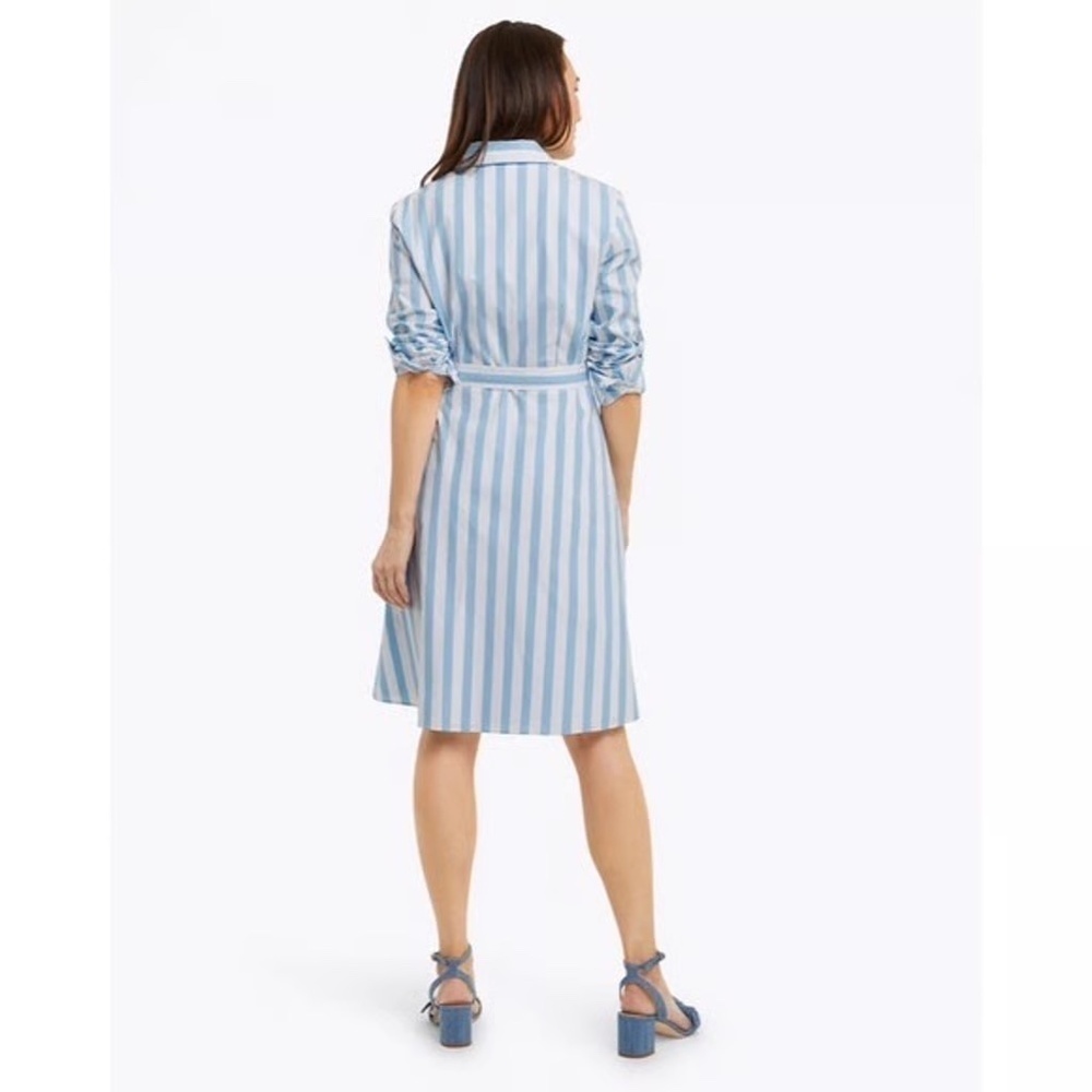 DRAPER JAMES Carly Blue White Striped Cotton Shirt Dress in Awning Stripe - Picture 3 of 9